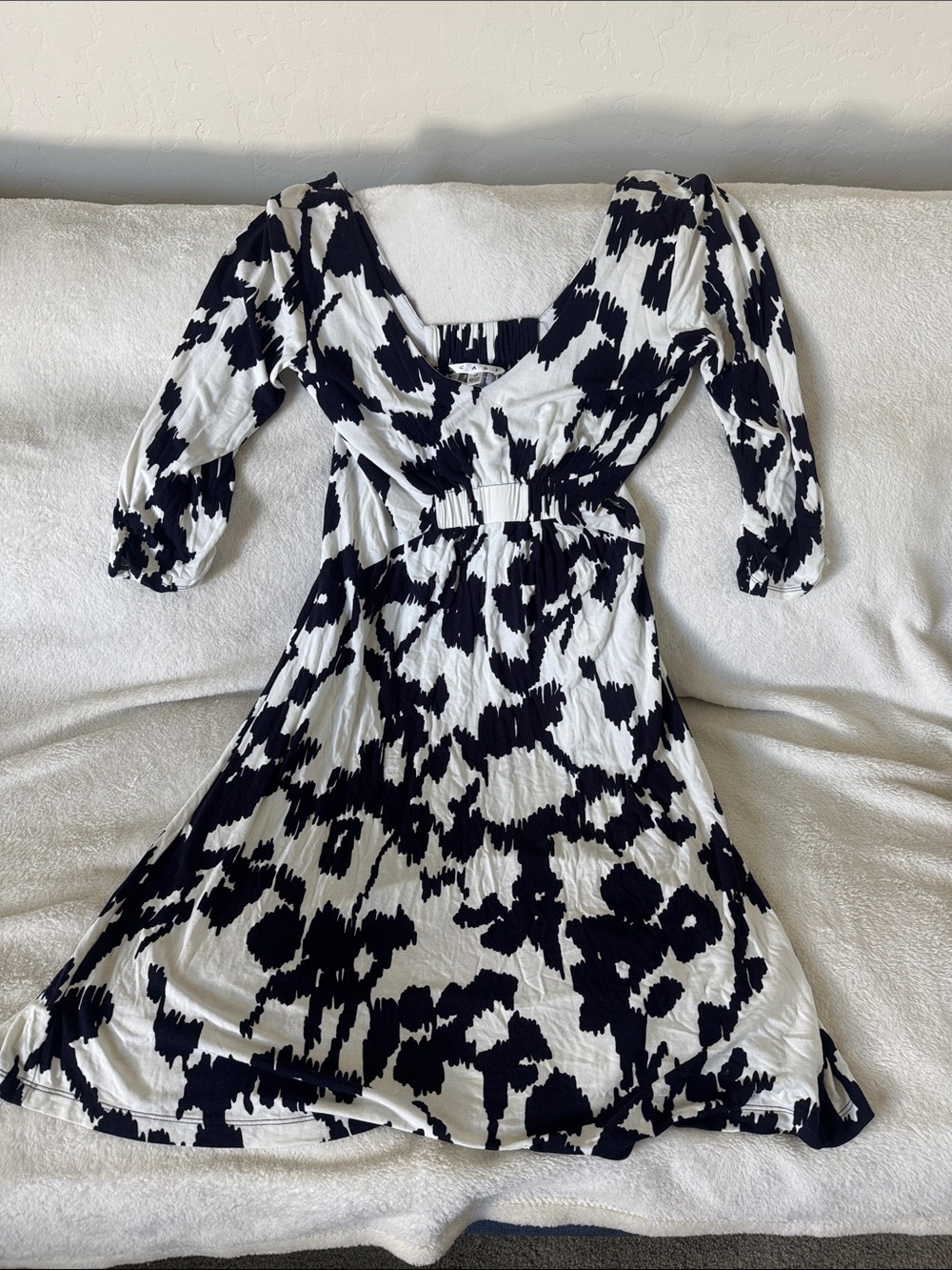 CAbi Black and White Abstract Print Midi Dress